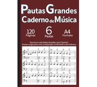Caderno de Música com Pautas Grandes: Página Dupla Ampla para Leitura Fácil (A4): Para Iniciantes, Idosos e Baixa Visão. Pautas Contínuas em Página ... - Marrom. (Clave & Pauta: Cadernos de Música)