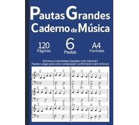 Caderno de Música com Pautas Grandes: Página Dupla Ampla para Leitura Fácil (A4): Para Iniciantes, Idosos e Baixa Visão. Pautas Contínuas em Página ... - Azul. (Easy Read & Write Music Manuscript)