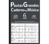 Caderno de Música com Pautas Grandes: Página Dupla Ampla para Leitura Fácil (A4): Para Iniciantes, Idosos e Baixa Visão. Pautas Contínuas em Página ... - Cinza. (Clave & Pauta: Cadernos de Música)