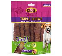 Cadet Gourmet Triple Chews - Palitos masticables de Cerdo de Larga duración con Manzana y Pato, golosinas saludables para Perros pequeños y Grandes, 6 Unidades