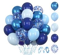 Cadimus 60 Piezas Globos Azules, 12 Pulgadas Globos de Látex Azul Oscuro y Azul Claro, Globo Metálico, Globo Confeti, para Cumpleaños Boda Baby Shower Fiesta Decoracion