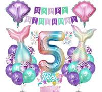 Cadimus Decoracion Cumpleaños Sirena 5 Años, Globos de Cumpleaños Sirena 5 Años con Happy Birthday Bandera, para Niña Fiesta