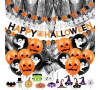 Cadimus Decoraciones de Halloween, Globos Decoración Set, Guirnalda de Banderines, Telaraña Negra, Accesorios para Fiesta de Halloween