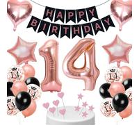 Cadimus Decoraciones para 14 Cumpleaños de Niñas,Negro Oro Rosa Globo para 14º Cumpleaños,Pancarta de Happy Birthday,Set de Decoración con Globos para 14,Globos para Fiesta de 14 Niños niñas