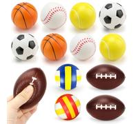 Cadimus Juego de 12 Pelota Antiestres, Pelota Antiestrés Deporte, Juguetes Antiestrés para niños y Adultos, Stress Ball Ncluye Mini Fútbol Baloncesto Béisbol Tenis Rugby y Voleibol, Aliviar el estrés