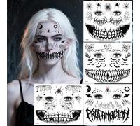 Cadimus Tatuajes Faciales Halloween, 4 Hojas Tattoo Adhesivos para la Cara, Tatuajes Temporales con Arañas, Murciélagos y Esqueletos, para Halloween, Carnaval y Fiestas