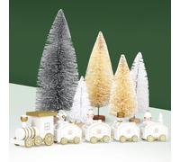 Cadimus Tren Navidad de Madera，6pcs Mini árbol de Navidad，Mini Tren de Navidad para Mesa，Decoración de Mesa Navideña，Árbol de Navidad Regalo de Año Nuevo