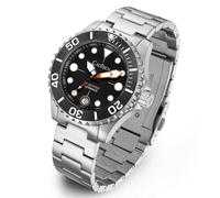 CADISEN Reloj mecánico automático para hombre, resistente al agua, 100 m, de acero inoxidable, de lujo, homenaje, Negro, Moderno, lujoso