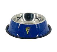 CÁDIZ CF - Comedero Perro y Gato, Acero Inoxidable, antideslizante, Resistente, 22 x 22 x 5 cm, Color Azul, con Escudo del Equipo, Producto Oficial (CyP Brands)