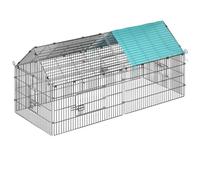 CADOCA® Jaula Conejos Casa Recinto Jaulas Animales Pequeños 180x75x75cm Corral de Acero Caseta 2 Puertas Parasol Techo Tela Verde Jardin Desmontable Protección Solar