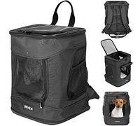 CADOCA® Mochila Transportín Perros Gatos 20 Kg Bolso Transporte Mascotas Plegable Correa Comedero Animales Tiras Reflectantes Viajes Excursiones Negro