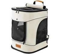 CADOCA® Mochila Transportín Perros Gatos 20 Kg Bolso Transporte Mascotas Plegable Correa Comedero Animales Tiras Reflectantes Viajes Excursiones Beige