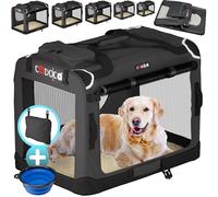 CADOCA® Transportín Mascotas Plegable con Alfombrilla Suave y Tazón Talla L 70x52x50cm Bolsa Viajes Transportadora Perros Gatos Antracita