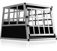 CADOCA® Transportín Perro Pequeño Grande Jaula Perros Aluminio Pared Divisoria Puerta Cerradura Mascotas Protección Viaje Coche Camping 70x54x51cm