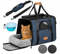 CADOCA® Transportín Perros Gatos Plegable Bolsa Transporte Mascotas Cojín Comedero Bandas Reflectantes Compacto Ligero Viajes Coche Tren Azul