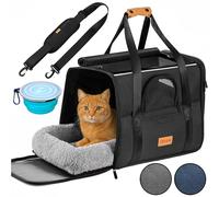 CADOCA® Transportín Perros Gatos Plegable Bolsa Transporte Mascotas Cojín Comedero Bandas Reflectantes Compacto Ligero Viajes Coche Tren Antracita