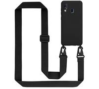 Cadorabo Cadena de teléfono móvil Compatible con Samsung Galaxy A40 en Liquid Negro - Funda Protectora de Silicona con Correa de cordón Ajustable en Longitud