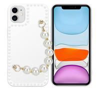 Cadorabo Estuche Compatible con Apple iPhone 11 en Bianco con Perle - Funda Protector Hecho de Silicona TPU Flexible con Cadena de muñeca