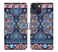 Cadorabo Estuche Compatible con Apple iPhone 13 Mini - Diseño Mandala Azul No. 1 - Funda Protectora con Cierre magnético, función Atril y Ranura para Tarjetas