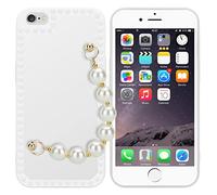 Cadorabo Estuche Compatible con Apple iPhone 6 / 6S en Bianco con Perle - Funda Protector Hecho de Silicona TPU Flexible con Cadena de muñeca