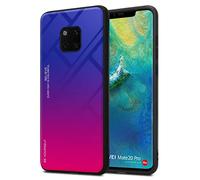 Cadorabo Estuche Compatible con Huawei Mate 20 Pro en PÚRPURA - Rojo - Funda Protectora Bicolor Fabricada en Silicona TPU y Parte Trasera de Cristal Templado