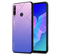 Cadorabo Estuche Compatible con Huawei P40 Lite E en Rosa - Azul - Funda Protectora Bicolor Fabricada en Silicona TPU y Parte Trasera de Cristal Templado