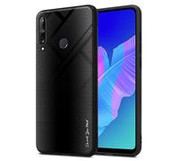 Cadorabo Estuche Compatible con Huawei P40 Lite E - Óptica de Rayas en Opal Negro - Funda Protectora de Silicona TPU y Parte Trasera de Cristal Templado