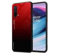 Cadorabo Estuche Compatible con OnePlus Nord CE 5G en Rojo - Nero - Funda Protectora Bicolor Fabricada en Silicona TPU y Parte Trasera de Cristal Templado