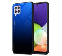 Cadorabo Estuche Compatible con Samsung Galaxy A22 4G / M22 / M32 4G en Azul - Nero - Funda Protectora Bicolor Fabricada en Silicona TPU y Parte Trasera de Cristal Templado