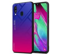 Cadorabo Estuche Compatible con Samsung Galaxy A40 en PÚRPURA - Rojo - Funda Protectora Bicolor Fabricada en Silicona TPU y Parte Trasera de Cristal Templado