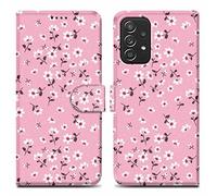 Cadorabo Estuche Compatible con Samsung Galaxy A52 (4G / 5G) / A52s - Diseño Lluvia de Flores No. 6 - Funda Protectora con Cierre magnético, función Atril y Ranura para Tarjetas