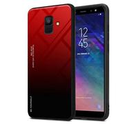 Cadorabo Estuche Compatible con Samsung Galaxy A6 2018 en Rojo - Nero - Funda Protectora Bicolor Fabricada en Silicona TPU y Parte Trasera de Cristal Templado