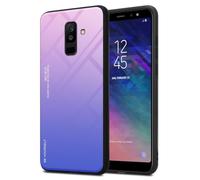 Cadorabo Estuche Compatible con Samsung Galaxy A6 Plus 2018 en Rosa - Azul - Funda Protectora Bicolor Fabricada en Silicona TPU y Parte Trasera de Cristal Templado