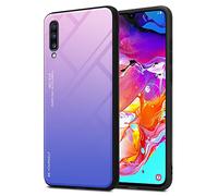 Cadorabo Estuche Compatible con Samsung Galaxy A70 / A70s en Rosa - Azul - Funda Protectora Bicolor Fabricada en Silicona TPU y Parte Trasera de Cristal Templado