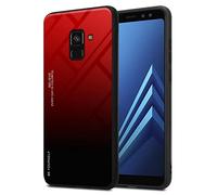 Cadorabo Estuche Compatible con Samsung Galaxy A8 2018 en Rojo - Nero - Funda Protectora Bicolor Fabricada en Silicona TPU y Parte Trasera de Cristal Templado