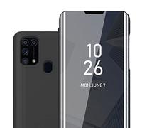 Cadorabo Estuche Compatible con Samsung Galaxy M31 en TURMALINA Negro - Funda Protector de Espejo Clear View con función de Soporte Protección de 360 Grados