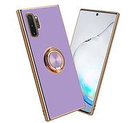 Cadorabo Estuche Compatible con Samsung Galaxy Note 10 Plus en Glossy Púrpura Claro - Oro con Anillo - Funda Protectora de Silicona TPU Flexible, protección de cámara, Soporte magnético para el Coche