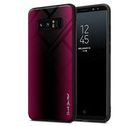 Cadorabo Estuche Compatible con Samsung Galaxy Note 8 - Óptica de Rayas en Crimson Rosa - Funda Protectora de Silicona TPU y Parte Trasera de Cristal Templado