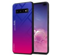 Cadorabo Estuche Compatible con Samsung Galaxy S10 Plus en PÚRPURA - Rojo - Funda Protectora Bicolor Fabricada en Silicona TPU y Parte Trasera de Cristal Templado