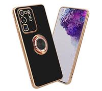 Cadorabo Estuche Compatible con Samsung Galaxy S20 Ultra en Glossy Negro - Oro con Anillo - Funda Protectora de Silicona TPU Flexible, protección de cámara, Soporte magnético para el Coche