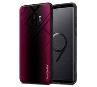 Cadorabo Estuche Compatible con Samsung Galaxy S9 Plus - Óptica de Rayas en Crimson Rosa - Funda Protectora de Silicona TPU y Parte Trasera de Cristal Templado