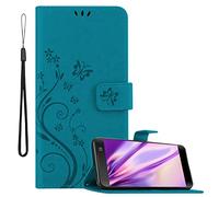 Cadorabo Estuche Compatible con Sony Xperia XA2 en Azul Floral - Funda Protectora en diseño Floral con Cierre magnético, función de Soporte y Ranuras para Tarjetas
