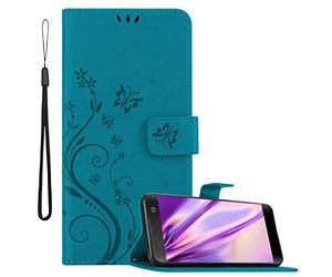 Cadorabo Estuche Compatible con Sony Xperia XA2 en Azul Floral - Funda Protectora en diseño Floral con Cierre magnético, función de Soporte y Ranuras para Tarjetas