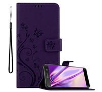 Cadorabo Estuche Compatible con Sony Xperia XA2 en Lila Oscuro Floral - Funda Protectora en diseño Floral con Cierre magnético, función de Soporte y Ranuras para Tarjetas