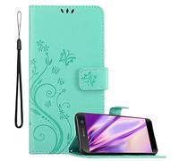 Cadorabo Estuche Compatible con Sony Xperia XA2 en Turquesa Floral - Funda Protectora en diseño Floral con Cierre magnético, función de Soporte y Ranuras para Tarjetas
