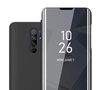 Cadorabo Estuche Compatible con Xiaomi RedMi 9 en TURMALINA Negro - Funda Protector de Espejo Clear View con función de Soporte Protección de 360 Grados