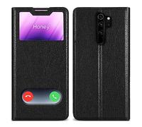 Cadorabo Estuche Compatible con Xiaomi RedMi Note 8 Pro en Negro Cometa - Funda Protector con Cierre magnético, función de Soporte y 2 Ventanas de visualización