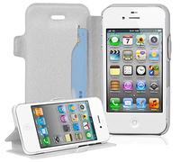 Cadorabo - Funda Book Style en Diseño Fino para Apple iPhone 4 / 4S / 4G - Etui Case Cover Carcasa Caja Protección con Tarjetero y Función de Soporte en Blanco