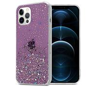 Cadorabo Funda Compatible con Apple iPhone 12/12 Pro en Púrpura con Purpurina - Funda Protectora de Silicona TPU con Purpurina Brillante - Ultra Slim Back Cover Case