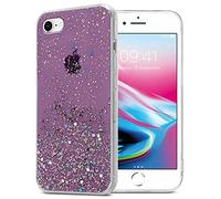 Cadorabo Funda Compatible con Apple iPhone 7 / 7S / 8 / SE 2020 en Púrpura con Purpurina - Funda Protectora de Silicona TPU con Purpurina Brillante - Ultra Slim Back Cover Case